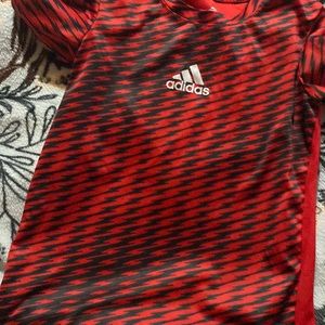 Adidas red and black sport shirt pull over short sleeve